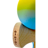 Kendama X Originala, Profesionala, Flippy, Big Cups V2, Rubber Grip cu Cupe Mari, Rulment Metalic cu Ata 55 cm,-Gradient Galben/Albastru - vivimall.ro
