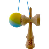 Kendama X Originala, Profesionala, Flippy, Big Cups V2, Rubber Grip cu Cupe Mari, Rulment Metalic cu Ata 55 cm,-Gradient Galben/Albastru - vivimall.ro