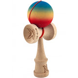 Kendama X Originala, Profesionala, Flippy, Big Cups V2, Rubber Grip cu Cupe Mari, Rulment Metalic cu Ata 55 cm,-Gradient Albastru/Galben/Rosu - vivimall.ro