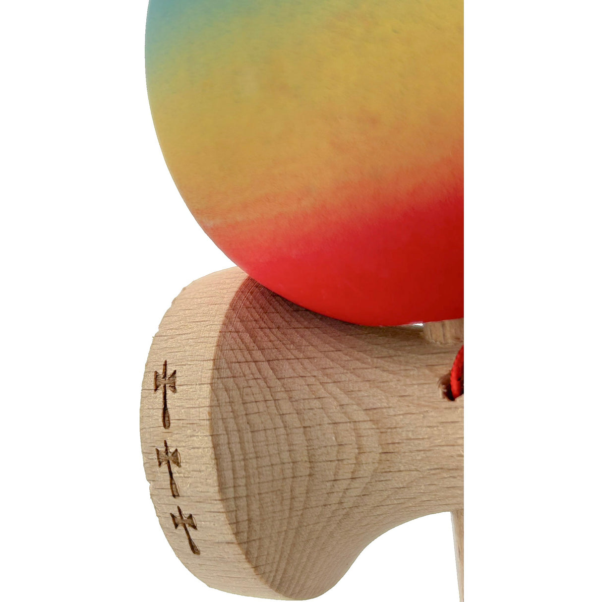 Kendama X Originala, Profesionala, Flippy, Big Cups V2, Rubber Grip cu Cupe Mari, Rulment Metalic cu Ata 55 cm,-Gradient Albastru/Galben/Rosu - vivimall.ro