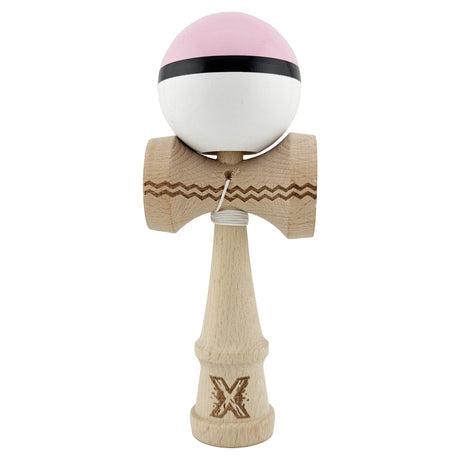Kendama X Originala, Profesionala, Flippy, din Lemn, Gravata, 18 cm, Super Sticky, Roz/Negru/Alb - vivimall.ro