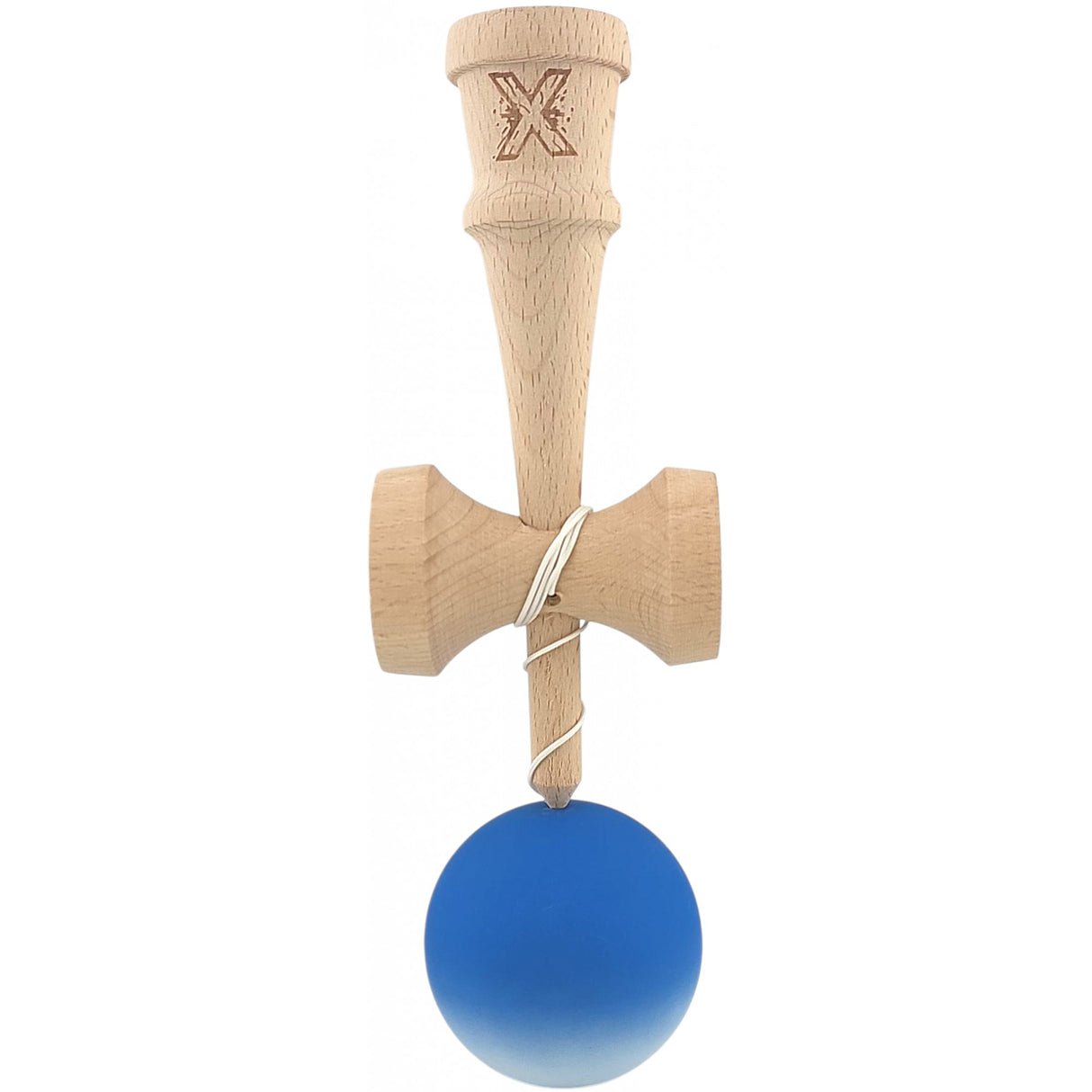 Kendama X Originala, Profesionala din Lemn, Rubber Grip, 18 cm, Albastru/Alb - vivimall.ro