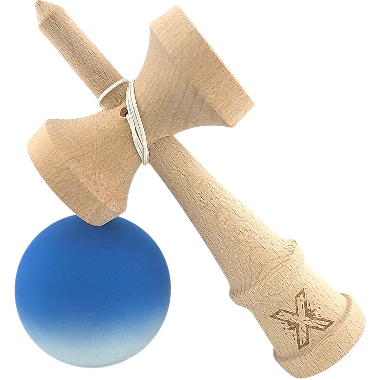 Kendama X Originala, Profesionala din Lemn, Rubber Grip, 18 cm, Albastru/Alb - vivimall.ro