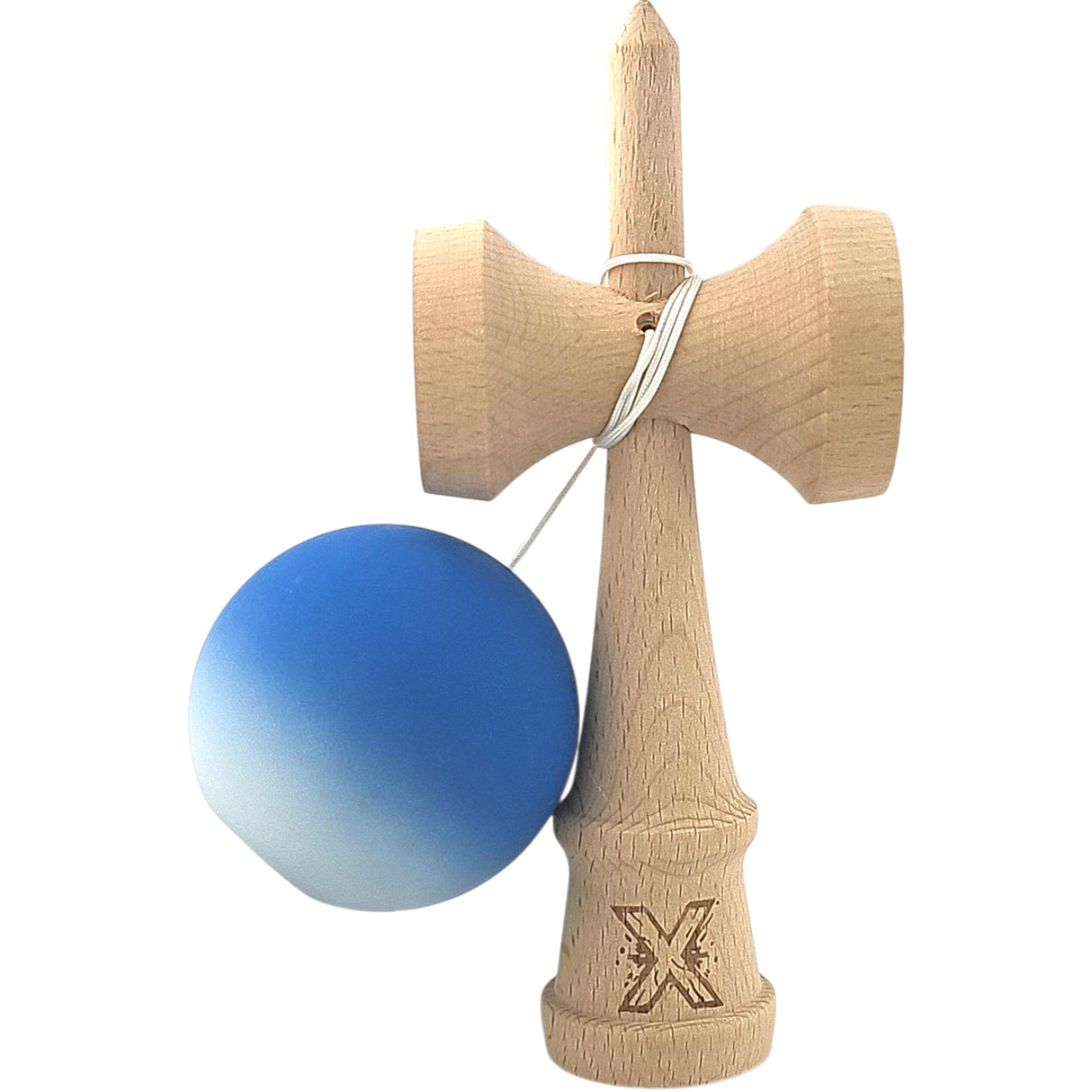 Kendama X Originala, Profesionala din Lemn, Rubber Grip, 18 cm, Albastru/Alb - vivimall.ro