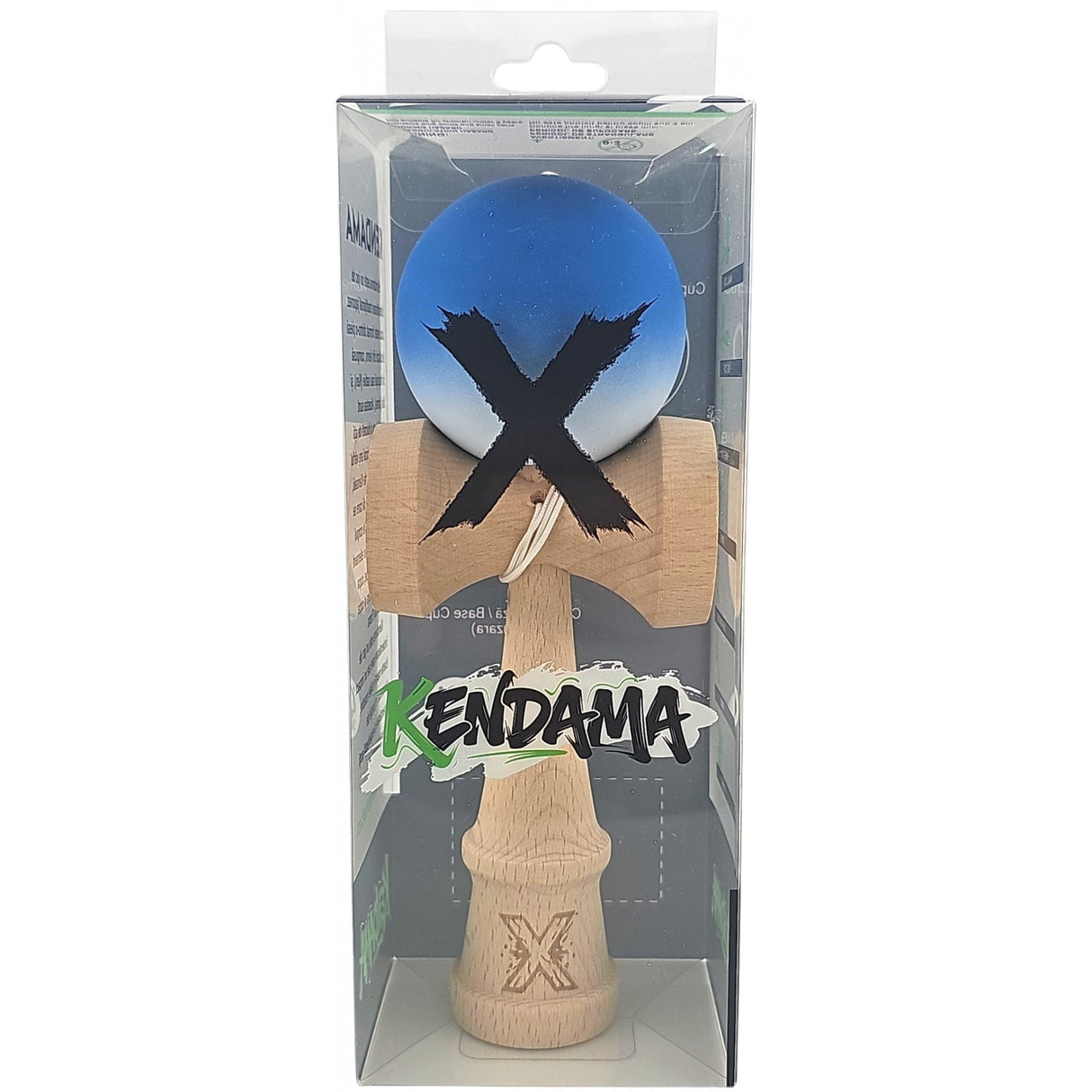 Kendama X Originala, Profesionala din Lemn, Rubber Grip, 18 cm, Albastru/Alb - vivimall.ro