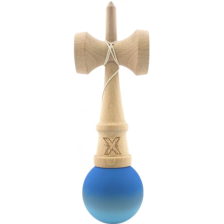 Kendama X Originala, Profesionala, Flippy, din Lemn, Rubber Grip, 18 cm, Albastru/Alb - vivimall.ro