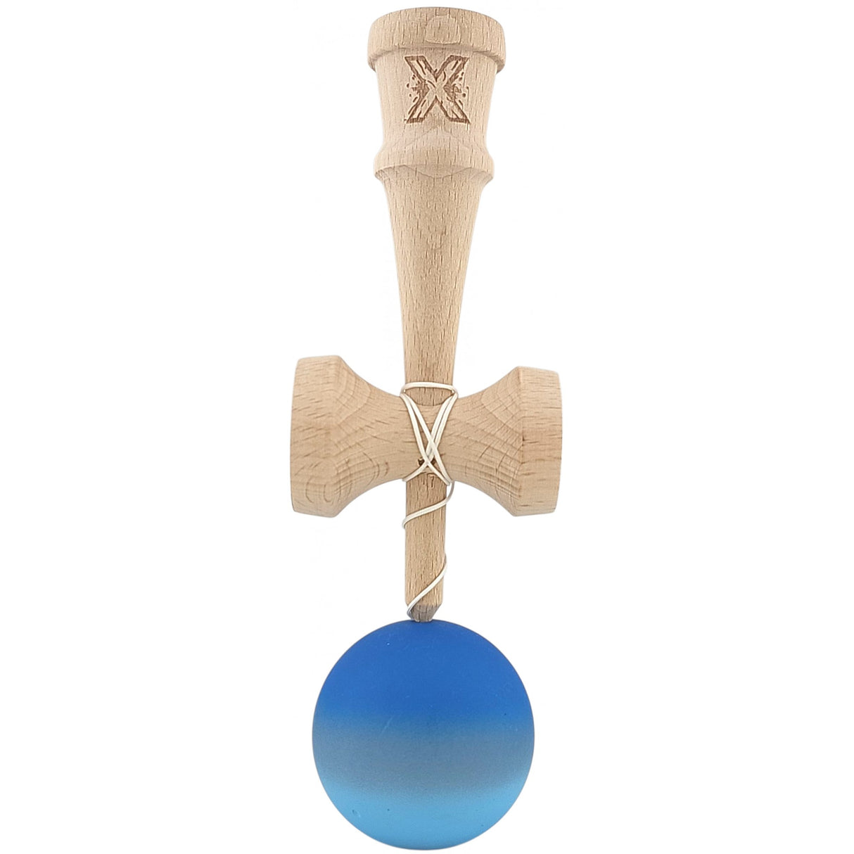Kendama X Originala, Profesionala, Flippy, din Lemn, Rubber Grip, 18 cm, Albastru/Alb - vivimall.ro
