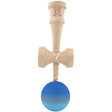 Kendama X Originala, Profesionala, Flippy, din Lemn, Rubber Grip, 18 cm, Albastru/Alb - vivimall.ro