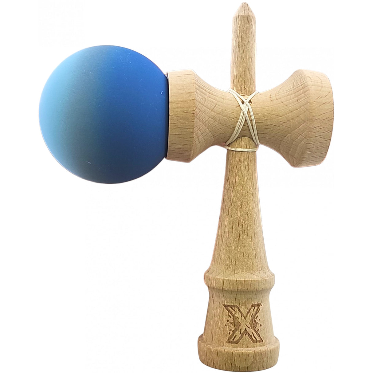 Kendama X Originala, Profesionala, Flippy, din Lemn, Rubber Grip, 18 cm, Albastru/Alb - vivimall.ro
