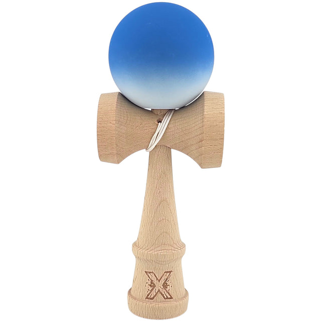 Kendama X Originala, Profesionala din Lemn, Rubber Grip, 18 cm, Albastru/Alb - vivimall.ro