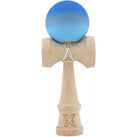Kendama X Originala, Profesionala, Flippy, din Lemn, Rubber Grip, 18 cm, Albastru/Alb - vivimall.ro