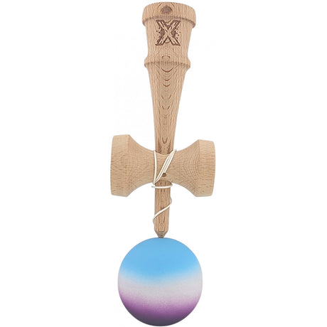 Kendama X Originala, Profesionala, Flippy, din Lemn, Rubber Grip, 18 cm, Albastru/Alb/Violet- - vivimall.ro