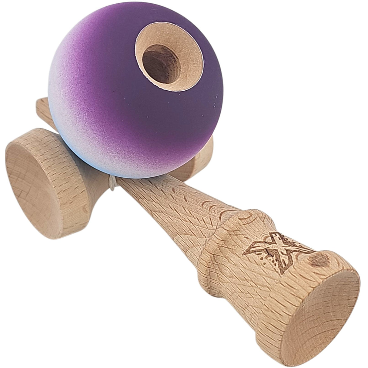Kendama X Originala, Profesionala, Flippy, din Lemn, Rubber Grip, 18 cm, Albastru/Alb/Violet- - vivimall.ro