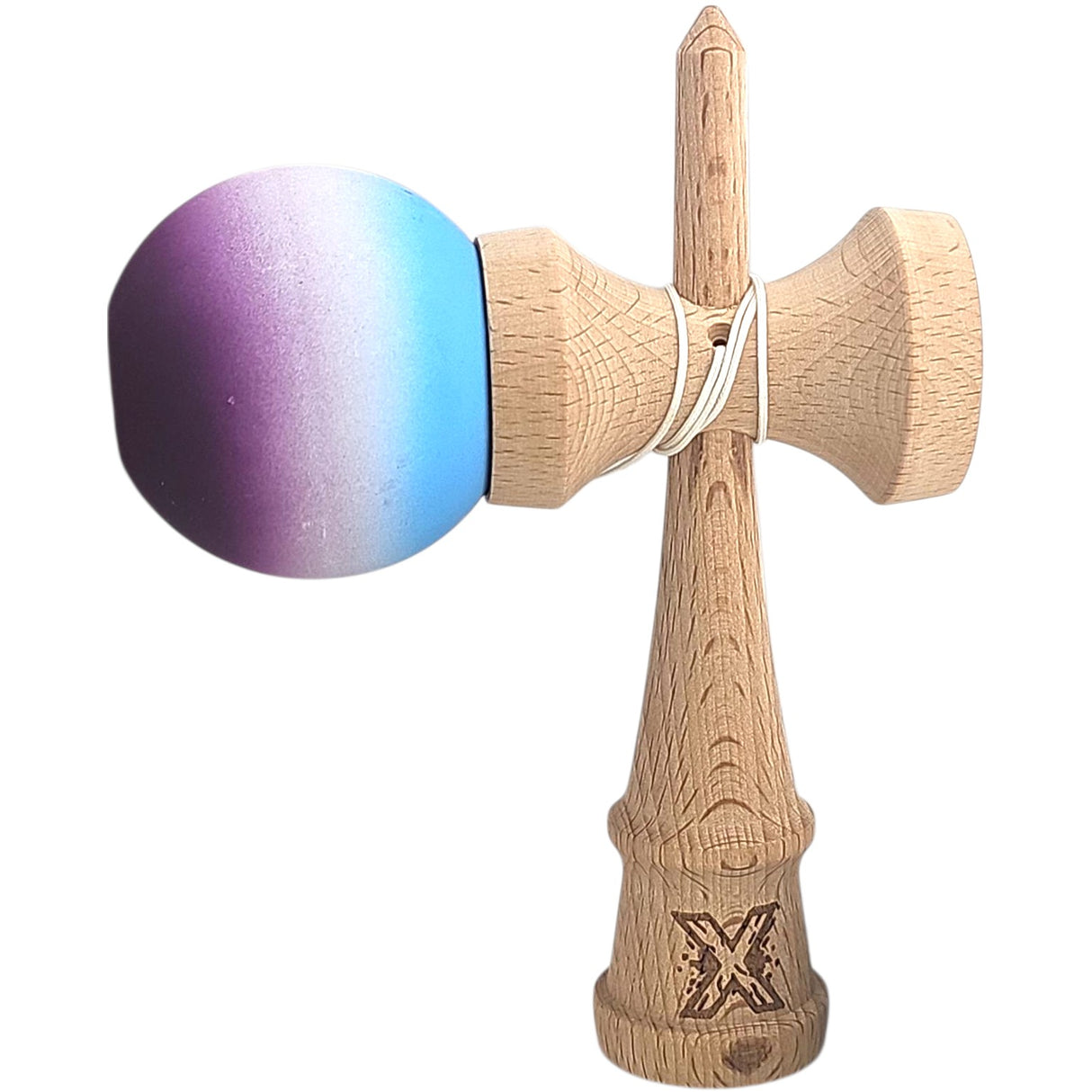 Kendama X Originala, Profesionala, Flippy, din Lemn, Rubber Grip, 18 cm, Albastru/Alb/Violet- - vivimall.ro