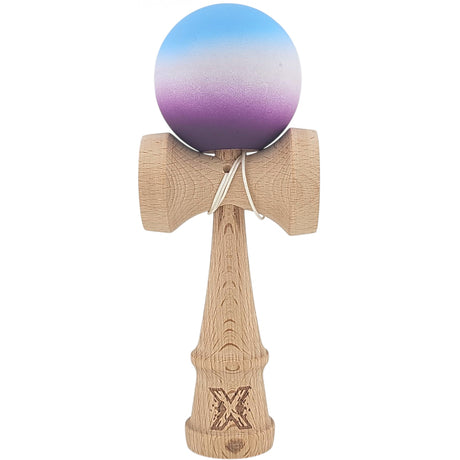 Kendama X Originala, Profesionala, Flippy, din Lemn, Rubber Grip, 18 cm, Albastru/Alb/Violet- - vivimall.ro