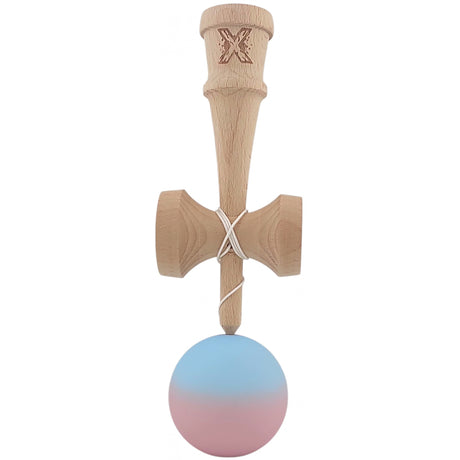 Kendama X Originala, Profesionala, Flippy, din Lemn, Rubber Grip, 18 cm, Albastru/Lila - vivimall.ro