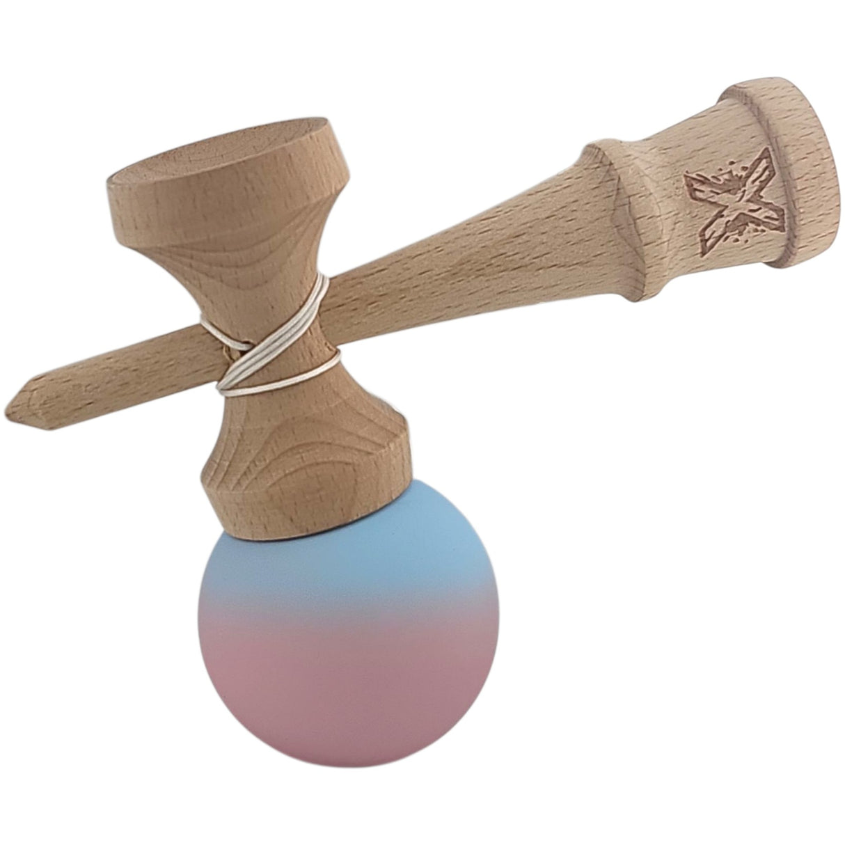 Kendama X Originala, Profesionala, Flippy, din Lemn, Rubber Grip, 18 cm, Albastru/Lila - vivimall.ro