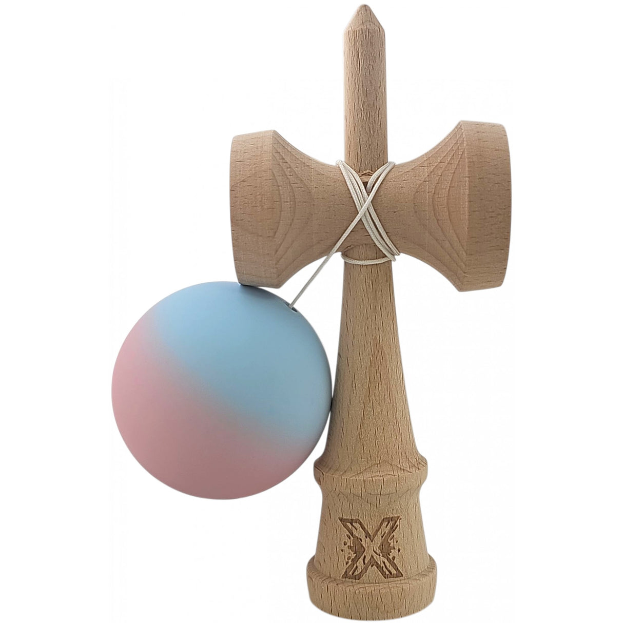Kendama X Originala, Profesionala, Flippy, din Lemn, Rubber Grip, 18 cm, Albastru/Lila - vivimall.ro