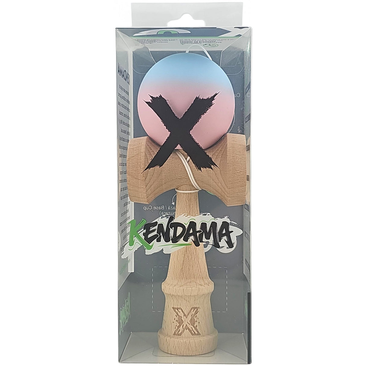 Kendama X Originala, Profesionala, Flippy, din Lemn, Rubber Grip, 18 cm, Albastru/Lila - vivimall.ro