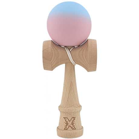 Kendama X Originala, Profesionala, Flippy, din Lemn, Rubber Grip, 18 cm, Albastru/Lila - vivimall.ro