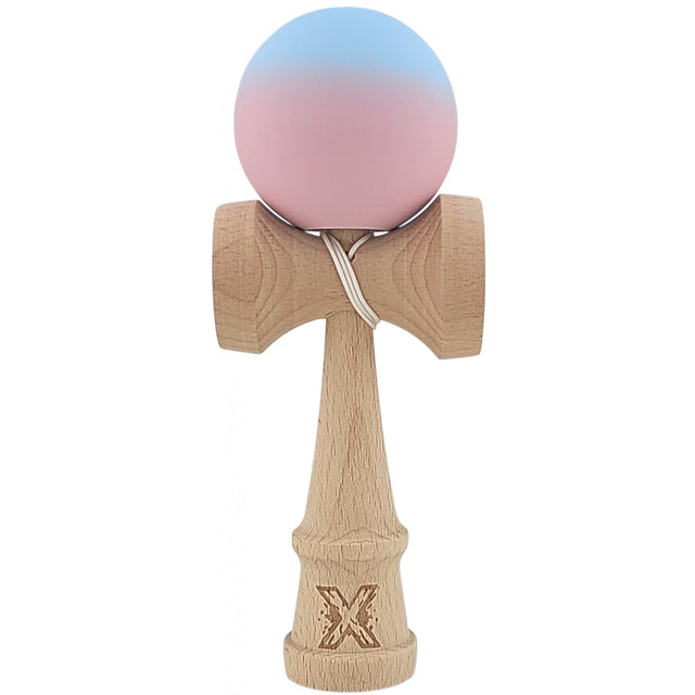 Kendama X Originala, Profesionala, Flippy, din Lemn, Rubber Grip, 18 cm, Albastru/Lila - vivimall.ro