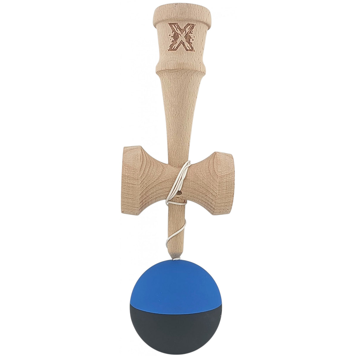 Kendama X Originala, Profesionala, Vivimall, din Lemn, Rubber Grip, 18 cm, Albastru/Negru - vivimall.ro