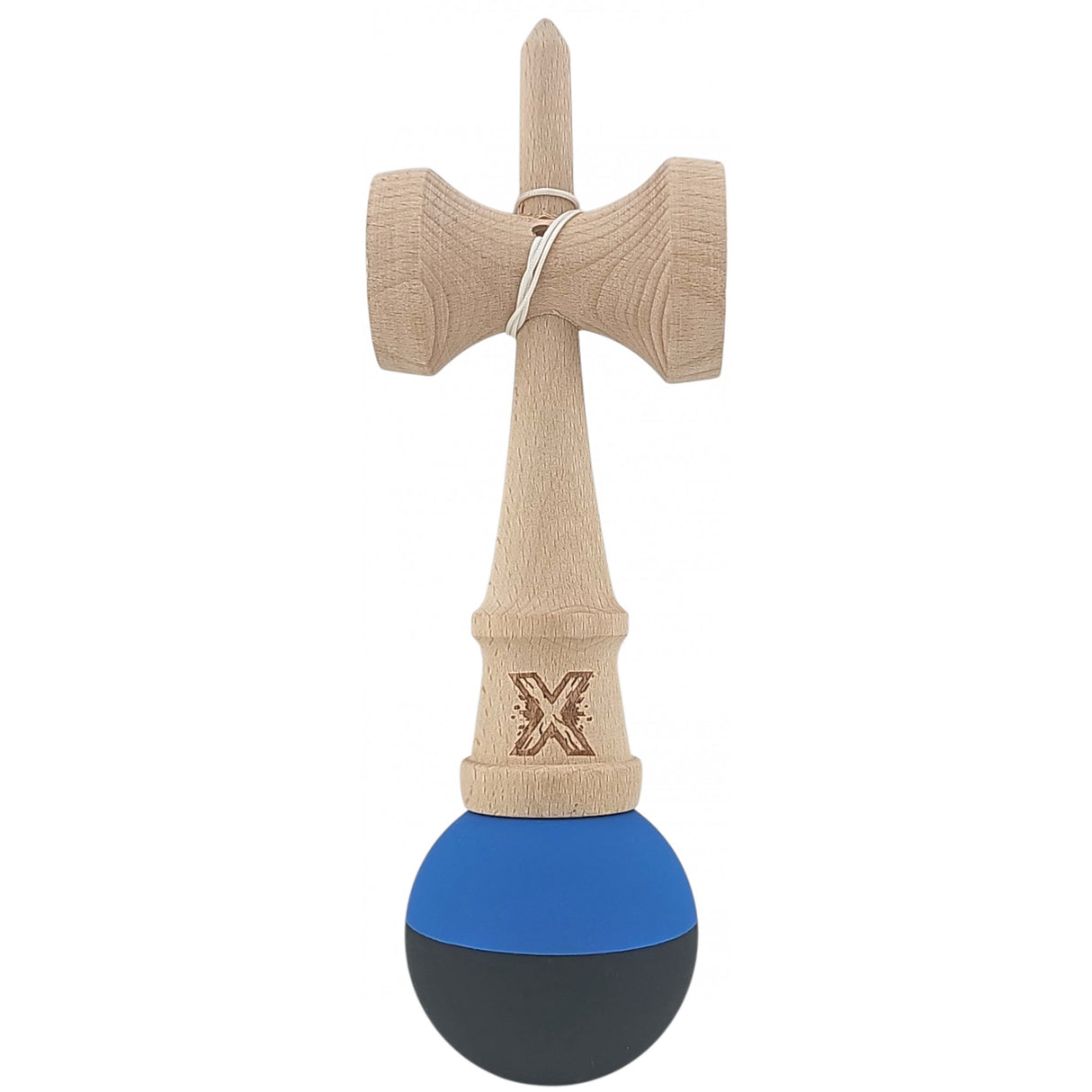 Kendama X Originala, Profesionala, Flippy, din Lemn, Rubber Grip, 18 cm, Albastru/Negru - vivimall.ro