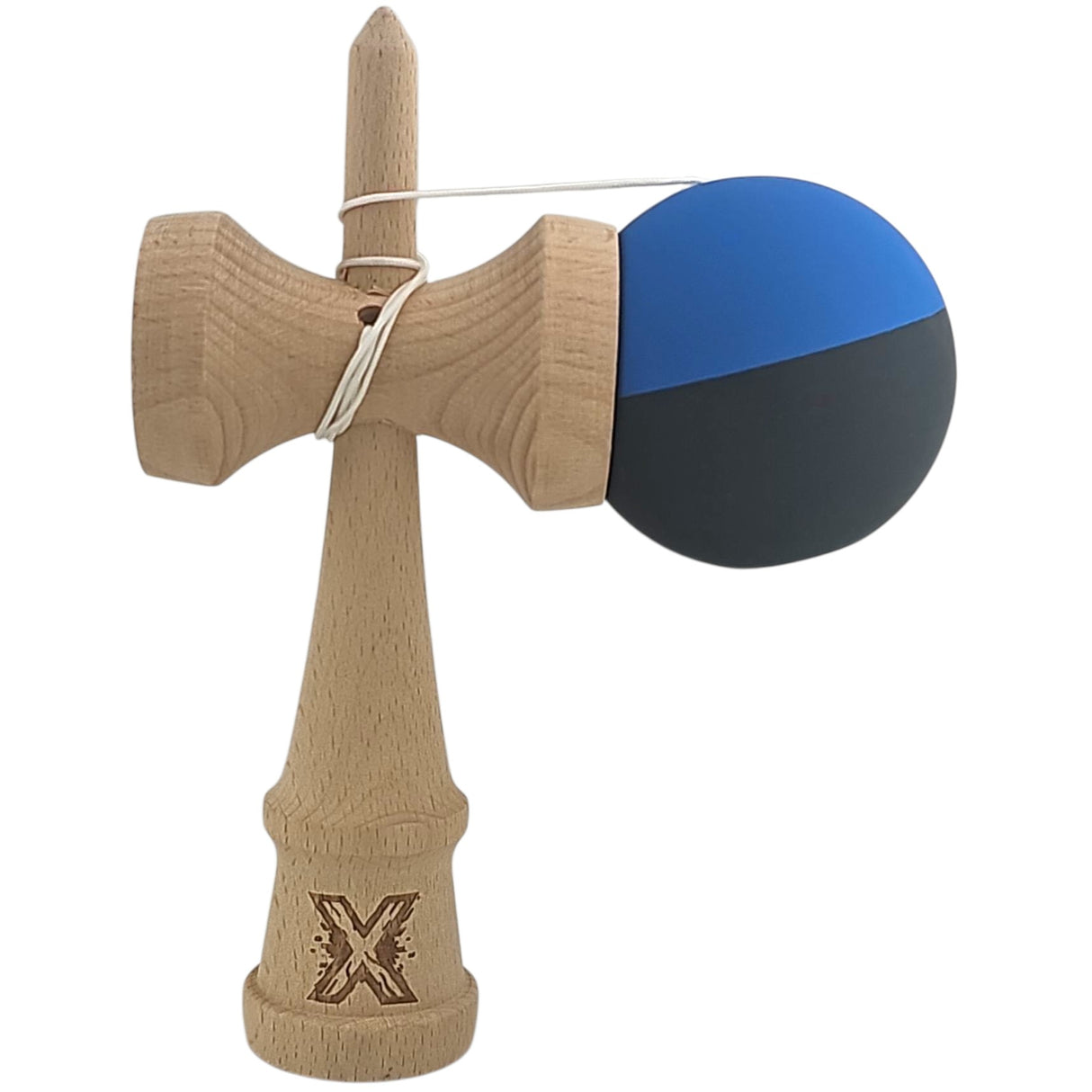 Kendama X Originala, Profesionala, Flippy, din Lemn, Rubber Grip, 18 cm, Albastru/Negru - vivimall.ro