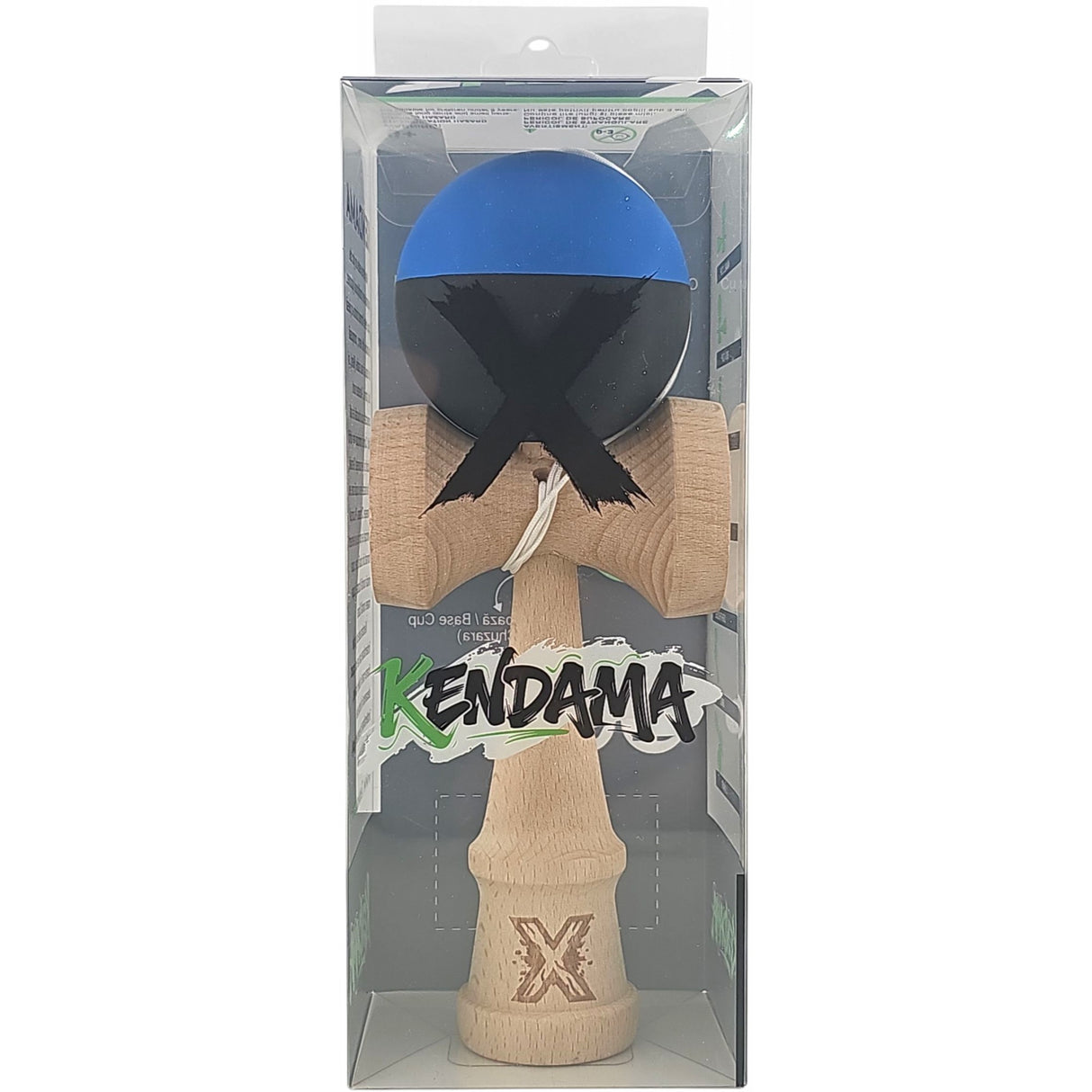 Kendama X Originala, Profesionala, Flippy, din Lemn, Rubber Grip, 18 cm, Albastru/Negru - vivimall.ro