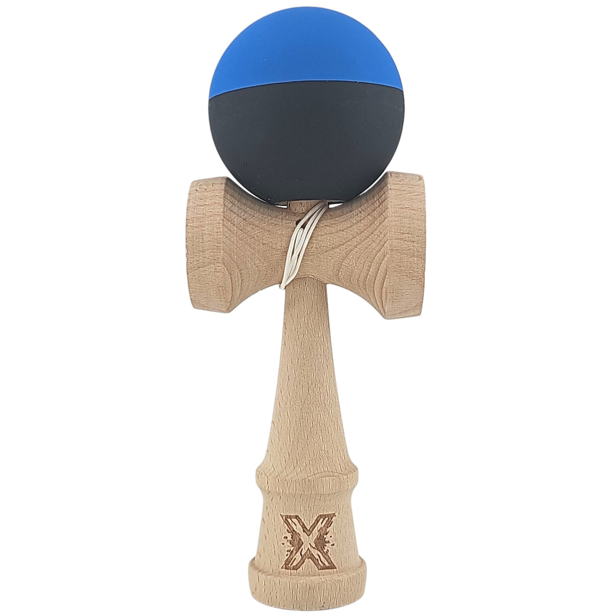 Kendama X Originala, Profesionala, Flippy, din Lemn, Rubber Grip, 18 cm, Albastru/Negru - vivimall.ro