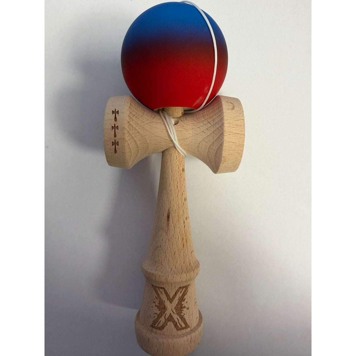 Kendama X Originala, Profesionala, Vivimall, din Lemn, Rubber Grip, 18 cm, Albastru/Rosu - vivimall.ro