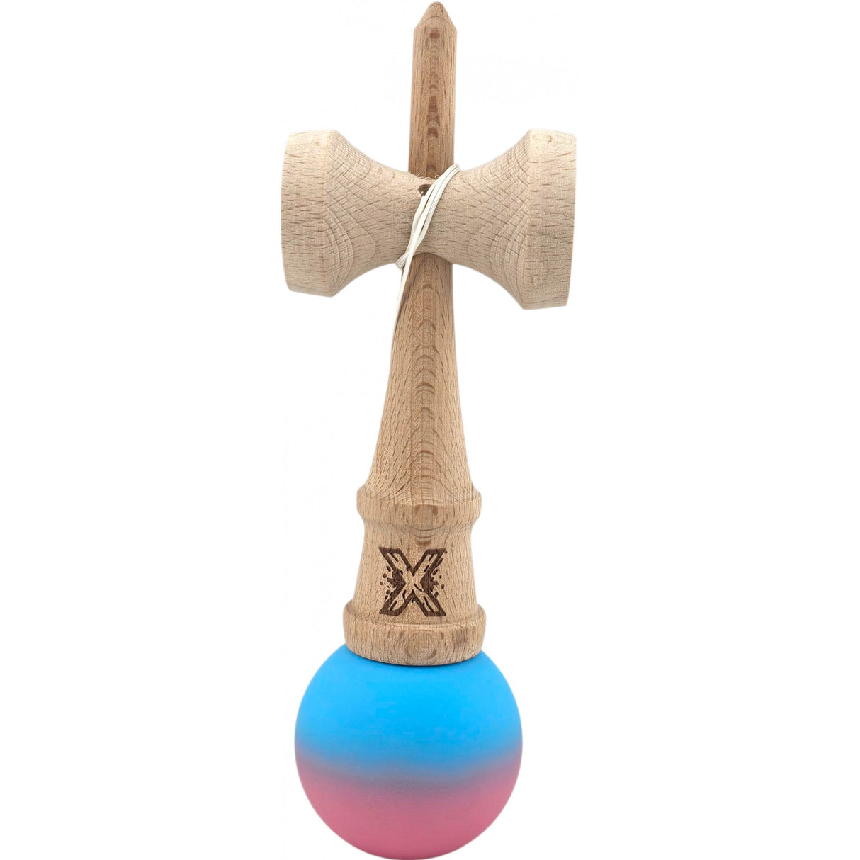 Kendama X Originala, Profesionala, Flippy, din Lemn, Rubber Grip, 18 cm, Albastru/Roz - vivimall.ro