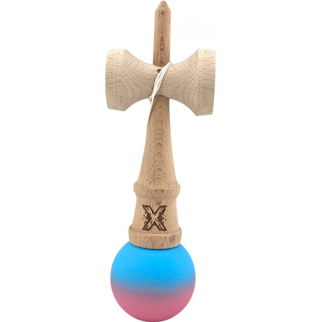Kendama X Originala, Profesionala, Flippy, din Lemn, Rubber Grip, 18 cm, Albastru/Roz - vivimall.ro