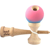 Kendama X Originala, Profesionala, Flippy, din Lemn, Rubber Grip, 18 cm, Albastru/Roz - vivimall.ro