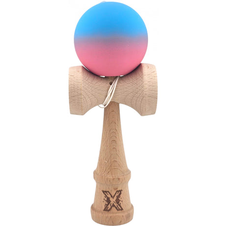Kendama X Originala, Profesionala, Flippy, din Lemn, Rubber Grip, 18 cm, Albastru/Roz - vivimall.ro