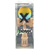 Kendama X Originala, Profesionala, Flippy, din Lemn, Rubber Grip, 18 cm, Galben/Albastru - vivimall.ro