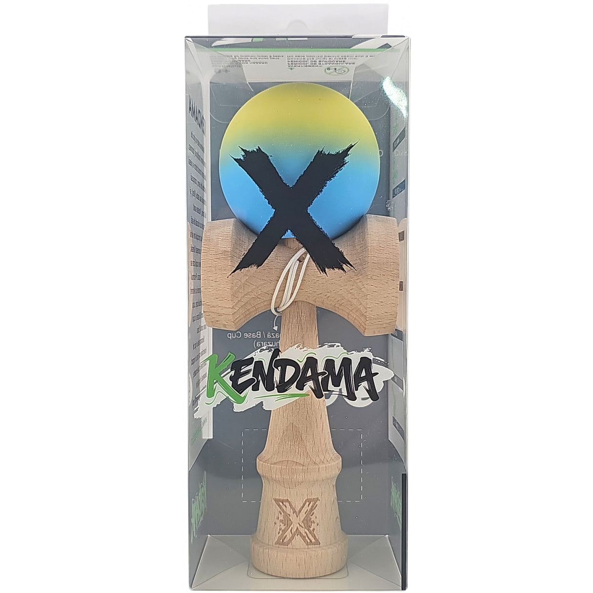 Kendama X Originala, Profesionala, Flippy, 18 cm, Profesionala, +9 Ani, din Lemn, Gradient Galben/Albastru - vivimall.ro