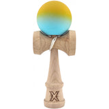 Kendama X Originala, Profesionala, Flippy, din Lemn, Rubber Grip, 18 cm, Galben/Albastru - vivimall.ro