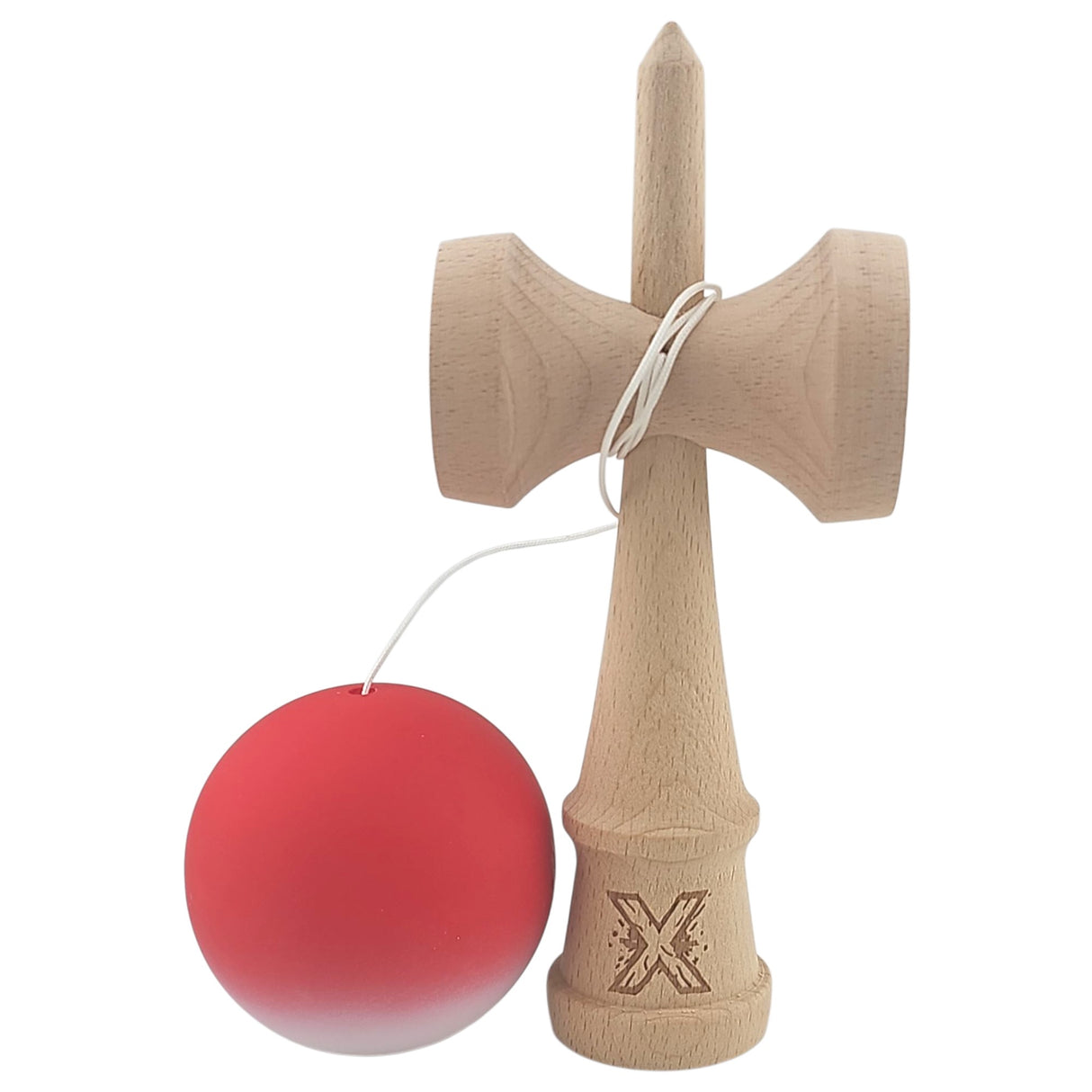 Kendama X Originala, Profesionala, Vivimall, din Lemn, Rubber Grip, 18 cm, Gradient Rosu/Alb - vivimall.ro