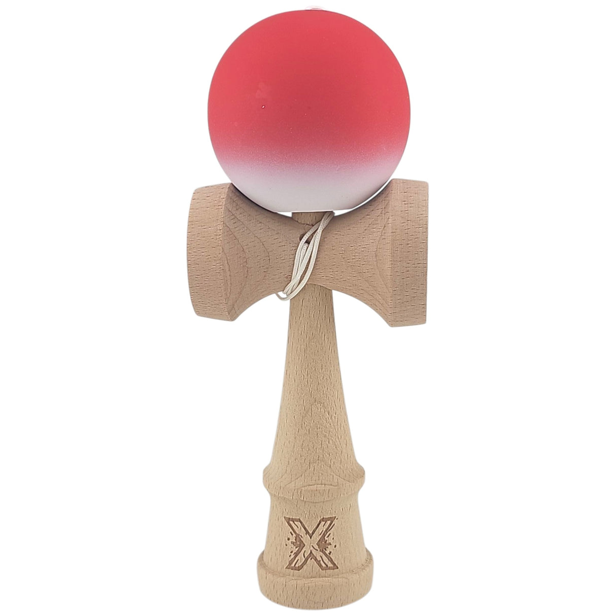 Kendama X Originala, Profesionala, Vivimall, din Lemn, Rubber Grip, 18 cm, Gradient Rosu/Alb - vivimall.ro