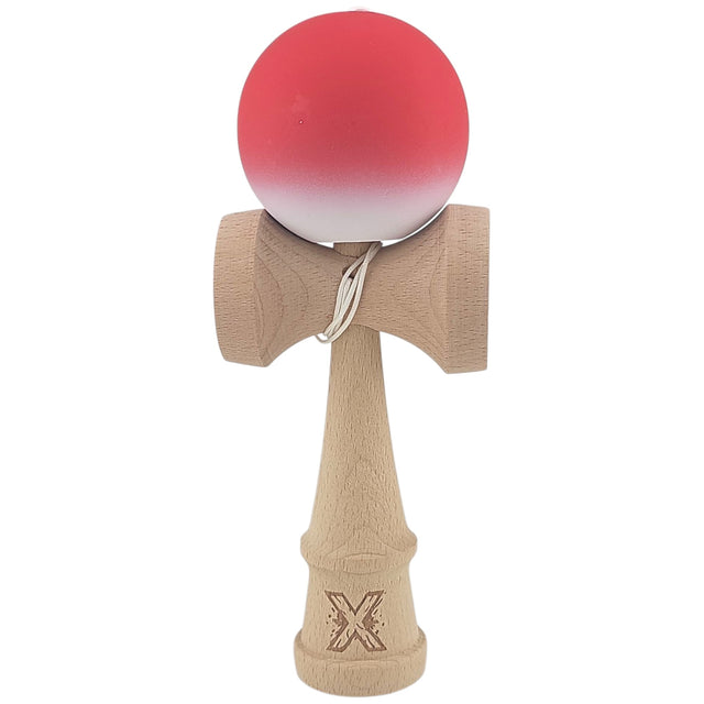 Kendama X Originala, Profesionala, Vivimall, din Lemn, Rubber Grip, 18 cm, Gradient Rosu/Alb - vivimall.ro