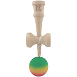 Kendama X Originala, Profesionala, Vivimall, din Lemn, Rubber Grip, 18 cm, Gradient Verde/Galben/Rosu - vivimall.ro