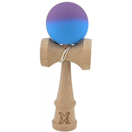 Kendama X Originala, Profesionala, Flippy, din Lemn, Rubber Grip, 18 cm, Gradient Violet/Albastru - vivimall.ro