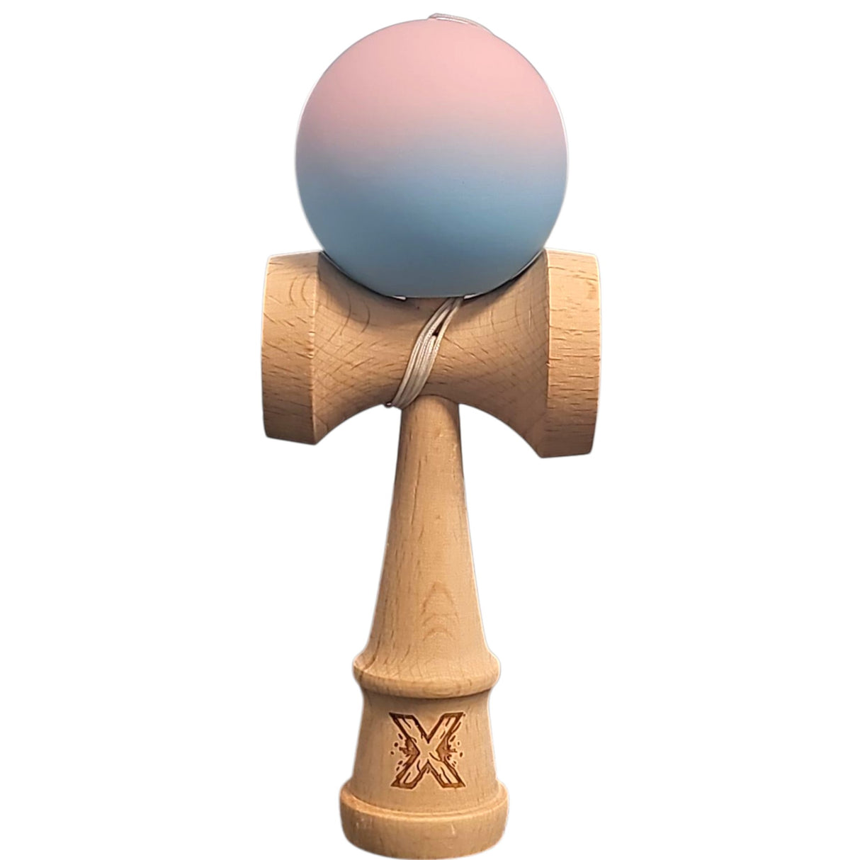 Kendama X Originala, Profesionala din Lemn, Rubber Grip, 18 cm, Lila/Turcoaz - vivimall.ro