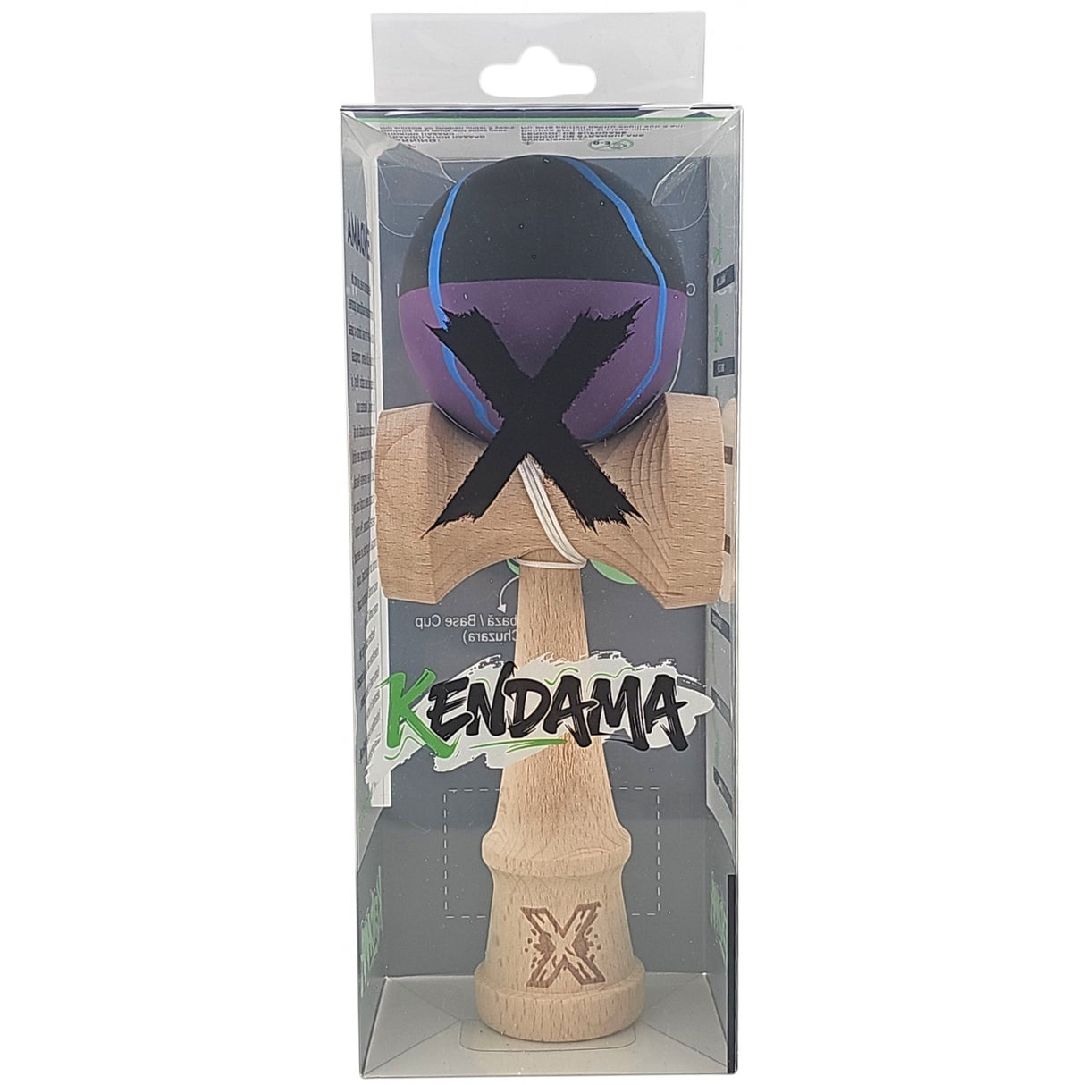 Kendama X Originala, Profesionala, Vivimall, din Lemn, Rubber Grip, 18 cm, Negru/Mov/Albastru - vivimall.ro