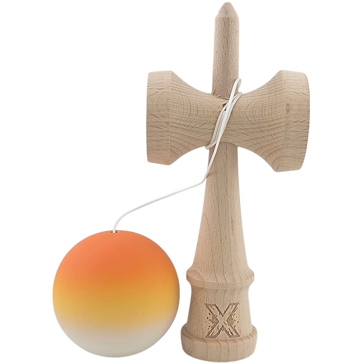 Kendama X Originala, Profesionala, Vivimall, din Lemn, Rubber Grip, 18 cm, Portocaliu/Galben/Alb - vivimall.ro