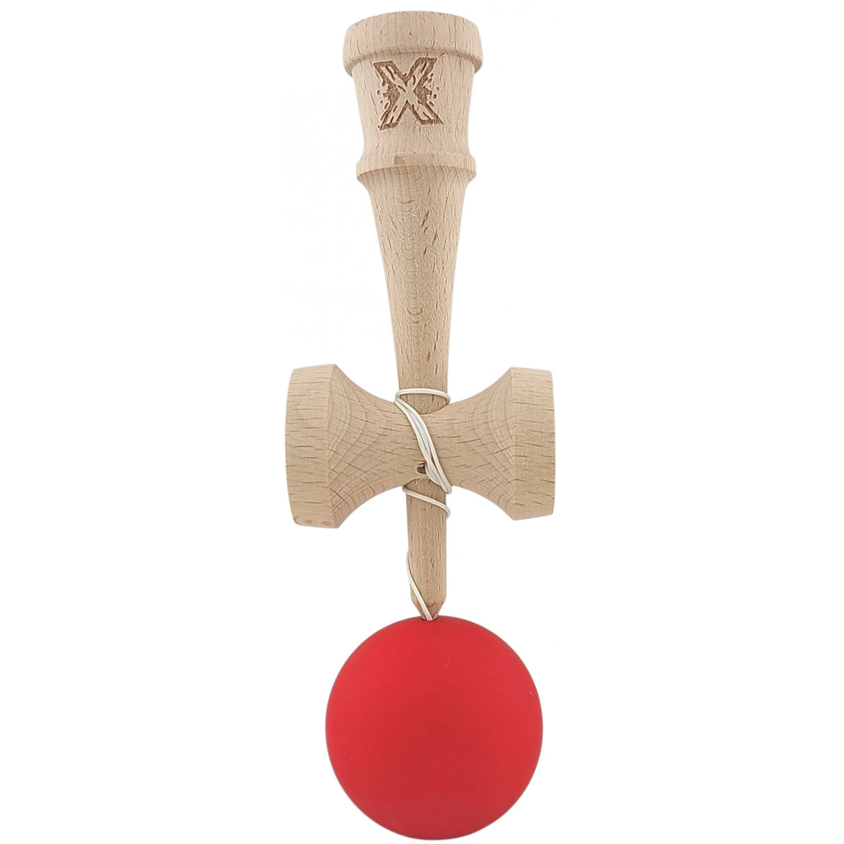 Kendama X Originala, Profesionala,  Flippy, din lemn, Rubber Grip, 18 cm, Rosu - vivimall.ro