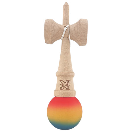 Kendama X Originala, Profesionala, Flippy, din Lemn, Rubber Grip, 18 cm,Rosu/Galben/Albastru - vivimall.ro