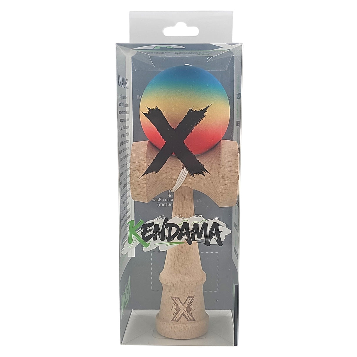 Kendama X Originala, Profesionala, Vivimall, din Lemn, Rubber Grip, 18 cm, Rosu/Galben/Albastru - vivimall.ro