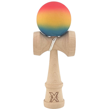 Kendama X Originala, Profesionala, Flippy, din Lemn, Rubber Grip, 18 cm,Rosu/Galben/Albastru - vivimall.ro
